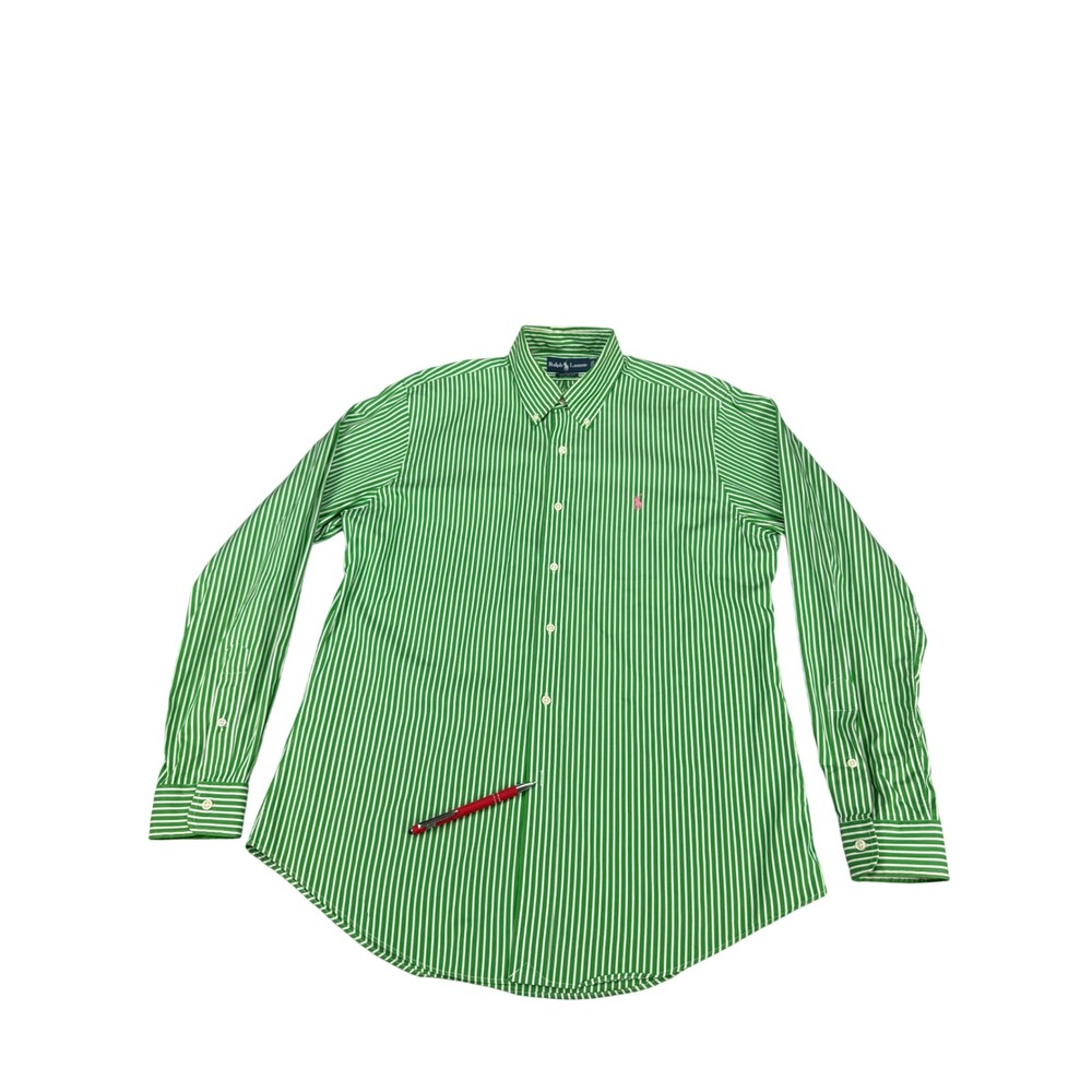 Polo Ralph Lauren Mens Custom Fit Striped Button Down Shirt Green White Large
